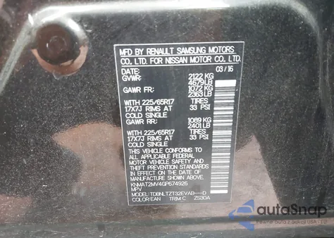 2016 Nissan Rogue Sv из США, поврежденный, VIN KNMAT2MV4GP674926